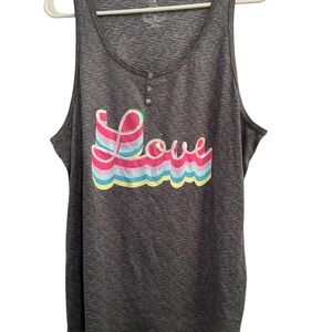Secret Treasures Gray Tank Top with Multicolor 'Love' Design